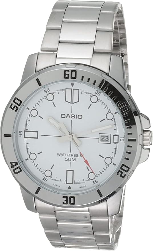 Casio Classic Silver-Tone Stainless Steel Band Date Indicator Watch